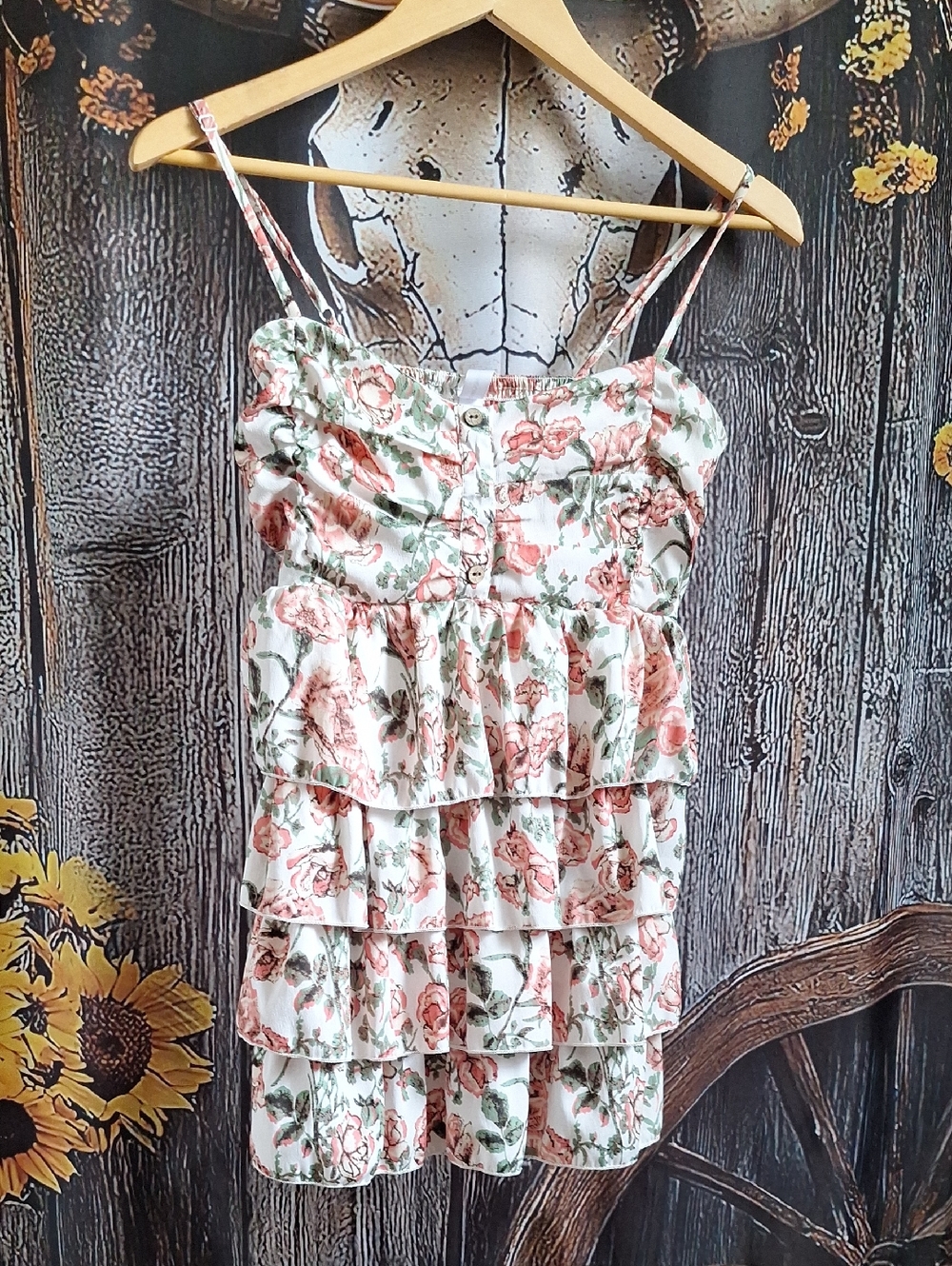 Warehouse White Dress with Pink Floral and Green Leaf Print